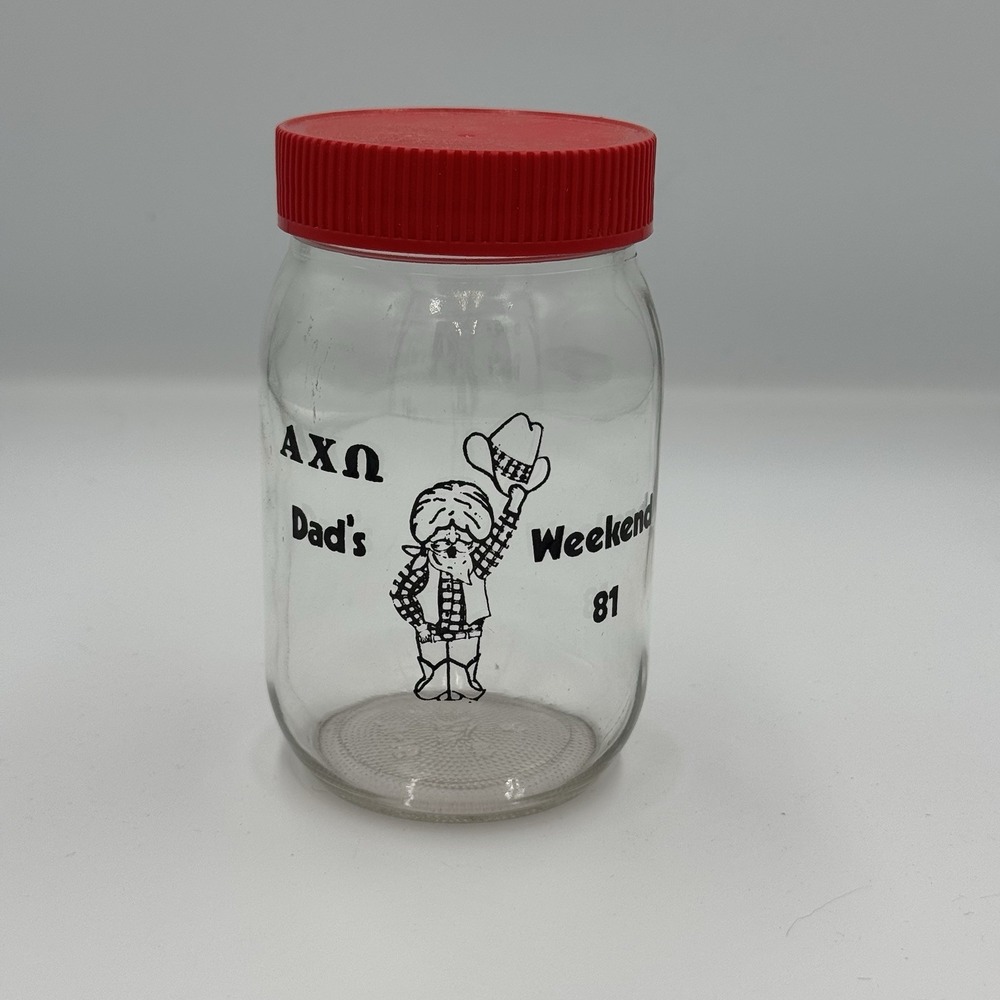 Vintage 1981 Dads Weekend Alpha Chi Omega Ball‎ Jar With Red Lid